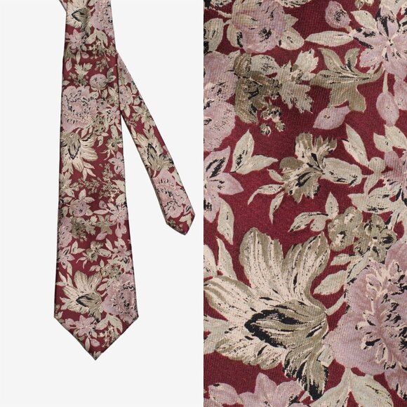 Vintage Allea Milano 100% Silk Necktie Floral Red Made In Italy - Picture 1 of 6